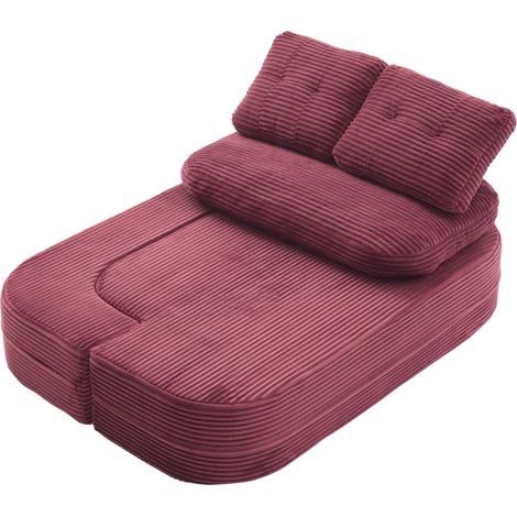 Poltrona letto 2 in 1 in velluto a coste bordeaux con portabicchieri MODENUIT (1/5)