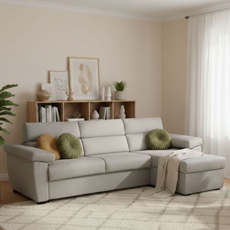 Sofá Cama con Chaise Longue Tolle, Desenfundable, con Almacenamiento Made in Italy, Hidrófugo, Multiposición, 285x160 cm (1/5)