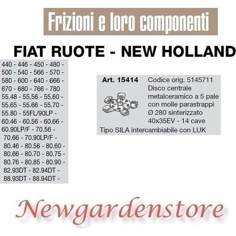 Disco centrale 5 pale 40x35EV 440 450 566 680 82.93 15414 FIAT NEW HOLLAND LUK