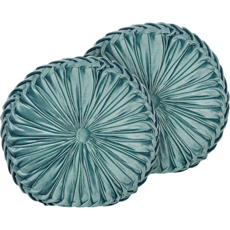 Set di 2 Morbido Cuscini Decorativi Rotondo in Color foglia di tè Diametro 40 cm Udala