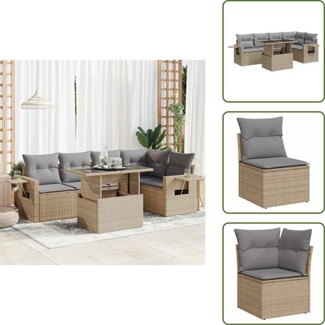 6-tlg. Garten-Sofagarnitur mit Kissen Beige Poly Rattan - Gartensofa Set - Garten Sofa Set - Outdoor Sofa Set - Garten Sofagarnitur (1/5)