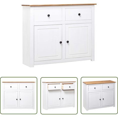 The Living Store Buffet Blanc 93x40x80 cm Pin Gamme Panama - Buffet - Meuble TV - Rangement - Bois Massif - Pin (1/5)