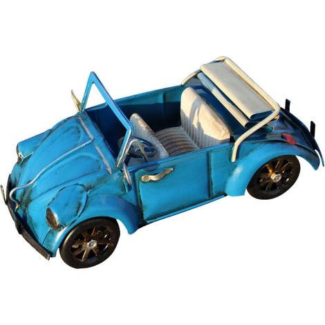 Maquette de Voiture Rétro en Fer Forgé Bleu, Modèle de Véhicule Ancien Vintage, Décoration Maison et Bureau, Objet D’Ornement Classique pour Collectionneur, Style Ancien (1/5)