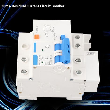 Disjoncteur différentiel 2P N 63A 30mA 230V type C courbe C DZ47LE-63 protection circuit 2 pôles (1/5)