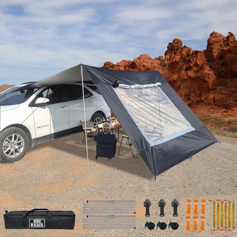 2.9x4.8m Camping Awning for Van Caravan Canopy Waterproof and Anti-UV Tailgate Shelter Solar Tarp Camping Tarp with Pole (Black) (1/5)
