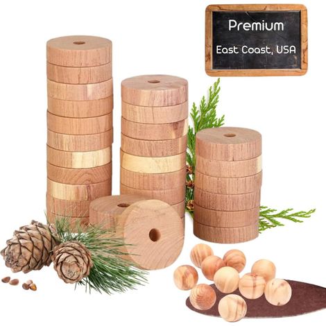 20 Anneaux + 12 Boules de bois de cèdre anti-mites vêtements  Cèdre de Californie  Papier de verre inclus  Protection 100% naturelle sans produit chimique  Parfum pour Armoires