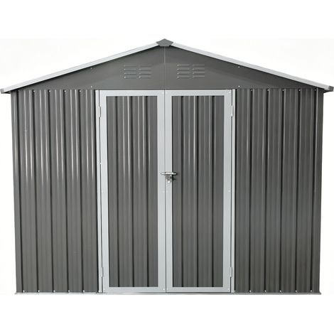 Metall-Gerätehaus mit Spitzdach & Bodenrahmen, Gartenhaus Grau 300 x 248,6 x 191,5 cm - PANGIVO (1/5)