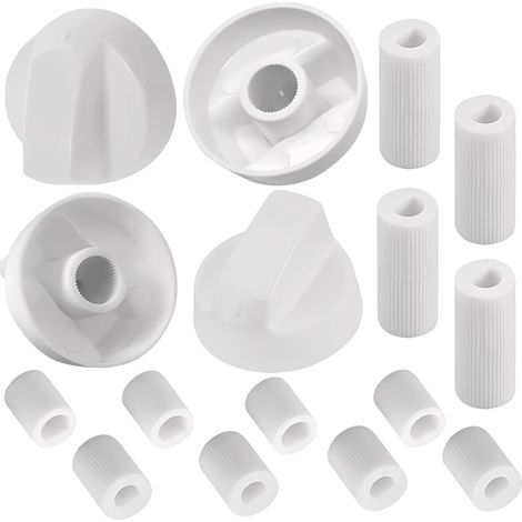 Lot de 4 Bouton Plaque de Cuisson, Bouton de commande Universel Blanc Pour toutes les marques et modèles de cuisinière et plaque de cuisson, avec 12 Adaptateurs, Blanc