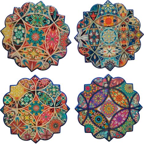 Set de 4 posavasos de cerámica mandala vidriera multicolor (1/3)