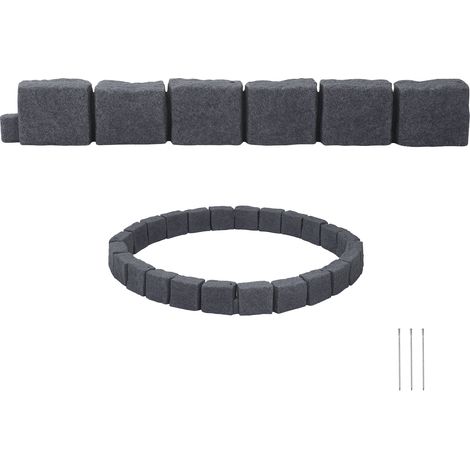 Mophorn Bordure de Jardin Imitation Pierre 1,19 m pour Parterre et Pelouse, Lot de 1 avec 6 Briques par Section 1190x155x100 mm, 3 Piquets, Installation Facile sans Creuser, Noir Anthracite (1/5)
