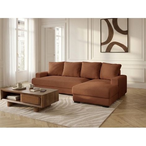BOBOCHIC - Canapé d'angle convertible coffre CAMPI tissu velours côtelé Angle droit Orange (1/5)
