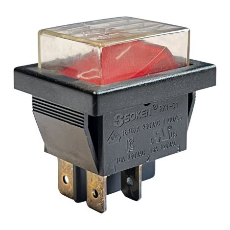 RK1-01 Wippschalter 4Pin 250V AC 16A Rot mit Abdeckung (1/4)