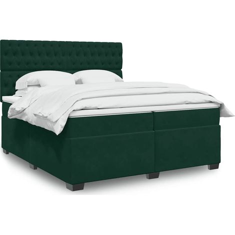 Cama box spring con colchón terciopelo verde oscuro 200x200 cm (1/5)