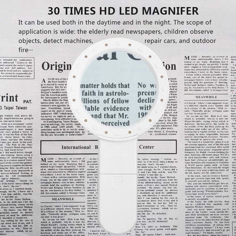 Miroir en verre optique double couche 10x grand format (90x double couche) avec lumière LED pour la lecture, l'appréciation des antiquités et des bijoux (1/5)