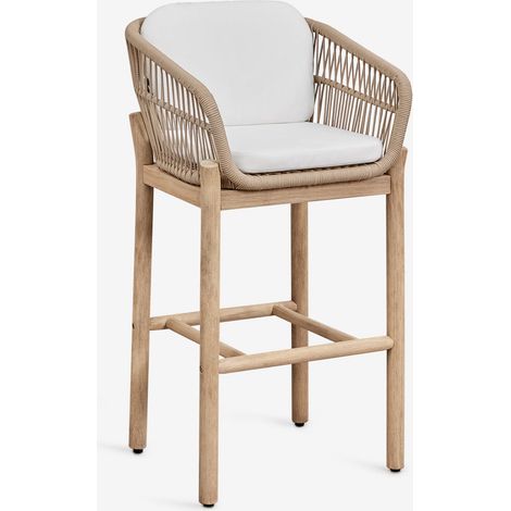 Tabouret haut de jardin en bois d'acacia et corde tressée Karvia SKLUM  ↑75 cm