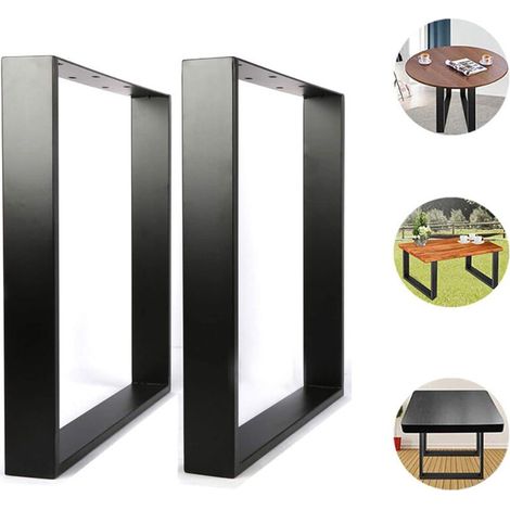 Set 2 Pieds de Table - 80 x 72 cm - Rectangulaire - Noir - en Acier Revêtu de Poudre - Pied de Meuble Banc - Support Profil Carré - Design Industriel - avec Pièces de Montage (1/5)