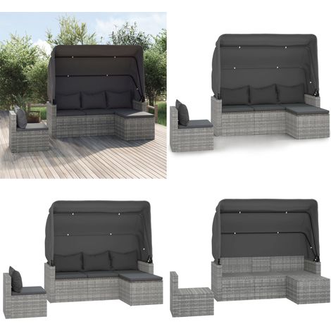 Salon de jardin 4 pcs avec coussins gris résine tressée - Salon De Jardin - Mobilier De Jardin - Salon Extérieur - Set De Salon - Chaise Lounge - Home & Living