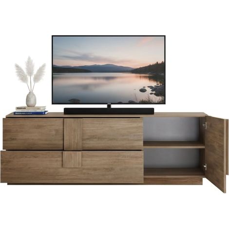 Mobile Porta tv Silea, un Ripiano, Apertura Maniglia Made in Italy, 2 Vani, 182x44x63h cm Marrone Quercia
