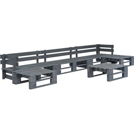Salon de jardin palette 6 pcs Ensemble Table et Chaise de Jardin - Bois Gris BV872032 - BonneVie (1/3)