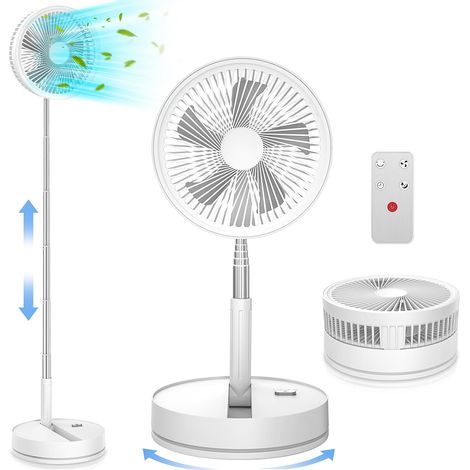 Ventilateur sur Pied 22 dB Silencieux,8" Ventilateur de Bureau pliable avec télécommande,batterie 8000 mAh,USB,4 vitesses,Oscillant 180°+60°,hauteur réglable,pour chambre,bureau,voyage (1/5)