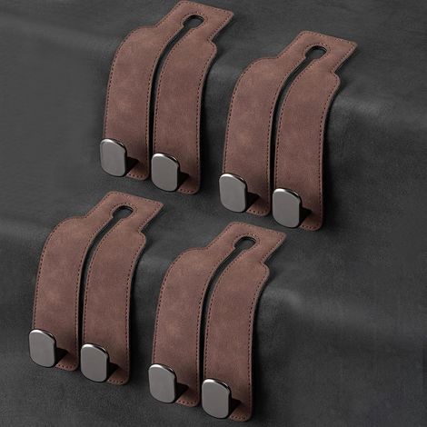 Car Handbag Hook, Car Seat Back Storage Hook (Brown - 4 Pack) (1/5)