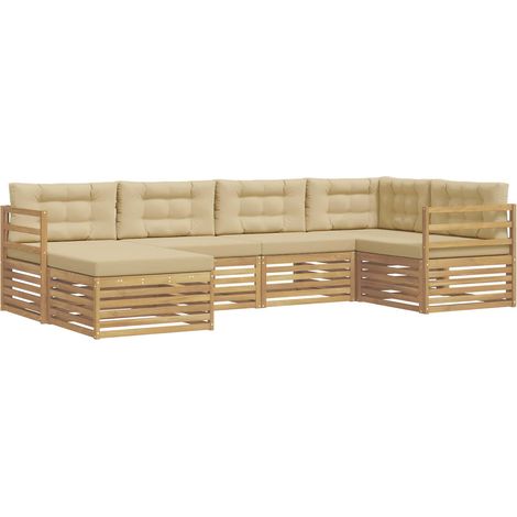 Outdoor Sofa Set with Cushion 6 pcs White and Beige Polyester vidaXL (1/5)