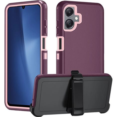 (Violet, Galaxy A14) Étui de téléphone hybride triple couche antichoc pour Samsung, avec clip.
