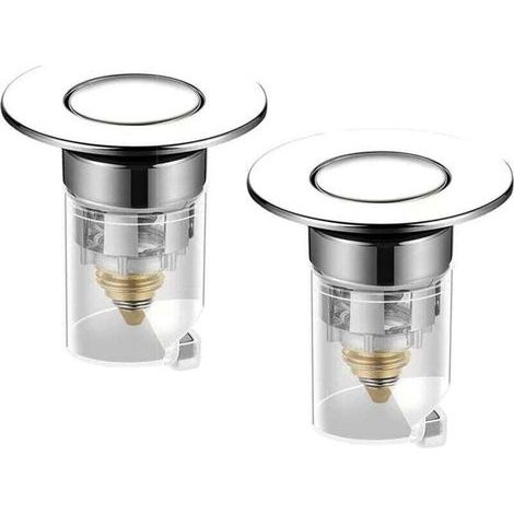 Lot de 2 bouchons de lavabo, bonde d'écoulement en acier inoxydable, noyau de rebond en acier inoxydable, type push (1/4)