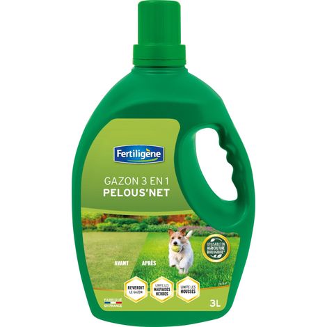 Engrais Liquide Gazon 3 en 1 Pelous'Net 3 L - Reverdit Le Gazon - Limite Mauvaises Herbes et l'apparition des mousses - avec Bouchon doseur - pour 200 m² - Fabriqué en France (1/3)