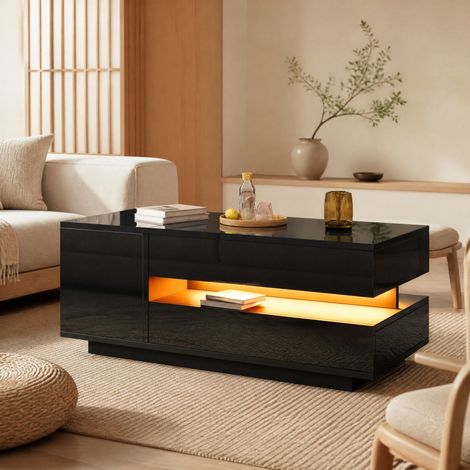 Tavolino sollevabile 95x50x40 cm nero con LED, contenitore, truciolare MEUBLIV (1/5)