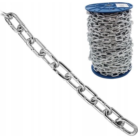 Chaine Metallique Galvanisee A Maillons Courts, Diametre 6 mm, Rouleau, Pour Fixation Et Usage Exterieur Hors Levage