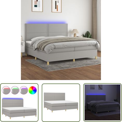 The Living Store Sommier à lattes de lit matelas et LED Gris clair 200x200 cm - Sommier Tapissier - Lit Plateforme - Lit Avec Led - Matelas À Ressorts Ensachés - Têtière Ajustable (1/5)