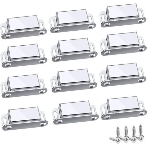 Loquet Magnetique, 12 Pièces Aimants loqueteaux magnétiques Placard Aimant Puissant Robuste Jusqu'à 6kg, Pour Tiroirs Porte de Douche Aimanté Armoire Placard, Cabinet, Meubles (45mm-12pc) (1/4)
