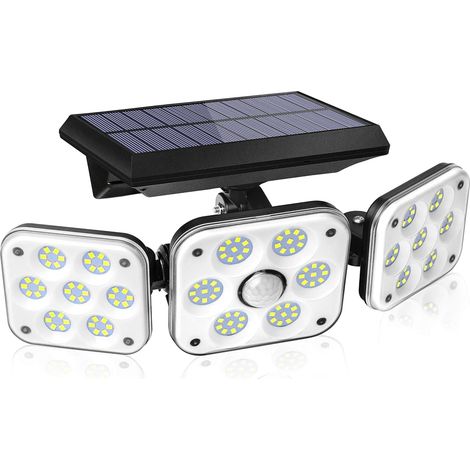 [Classe énergétique A+++] Lampe solaire extérieure 1pc noire, 138 LED étanche IP65 capteur de mouvement extérieur lumière solaire, 3 têtes jardin extérieur projecteur solaire (1/5)