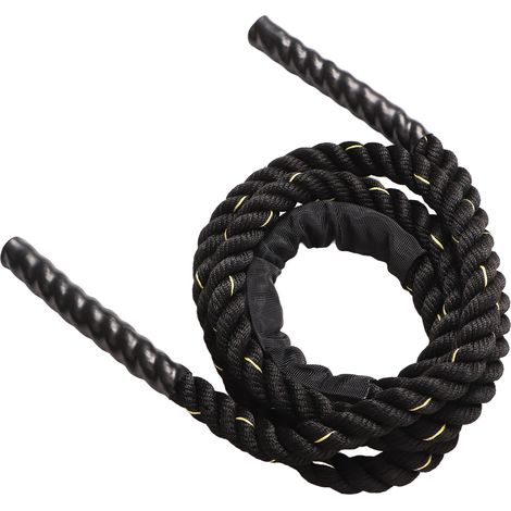 Corde à sauter lestée 25 mm x 3 m, noire et dorée, en polyester, pour le renforcement musculaire et la musculation. (1/5)
