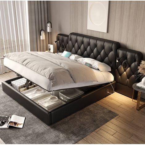 Lit coffre 180x200 avec USB et liseuses noir HAVRYA (1/5)