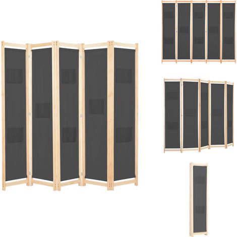 Cloison de séparation 5 panneaux Gris 200 x 170 x 4 cm Tissu - Cloison De Séparation - Cloison Pliable - Paravent - Séparation Pièce - Dressing (1/5)