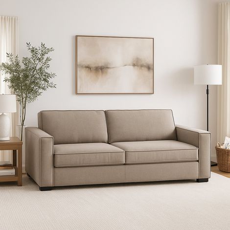 Dmora - Canapé fixe Dméne, Grand Canapé 2 places, 100% Made in Italy, Canapé de salon en tissu, avec accoudoirs fins, Cm 180x95h90, Tourterelle (1/4)