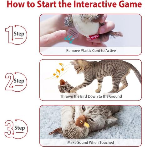 Basetbl – Giocattolo interattivo per gatti – Suono elettronico di uccello – Peluche e piume – Stimola l'istinto di caccia – Dimensioni 14,5 x 7 x 5,5 cm (1/3)
