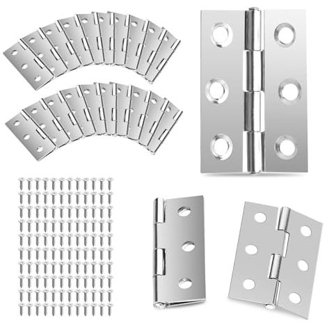 20 Charnières pliables en acier inoxydable 44 mm × 31 mm, Charniere porte placard Invisible Charnière plate pour portes fenêtres armoires piano, avec 120 vis