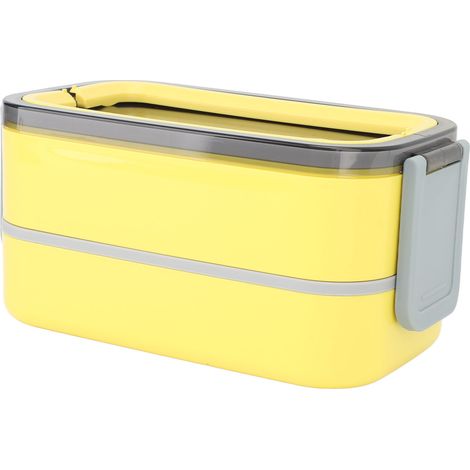 Boîte à bento 2 compartiments 1400 ml, isotherme en acier inoxydable, compartiments étanches, idéale pour le bureau (jaune) (1/5)
