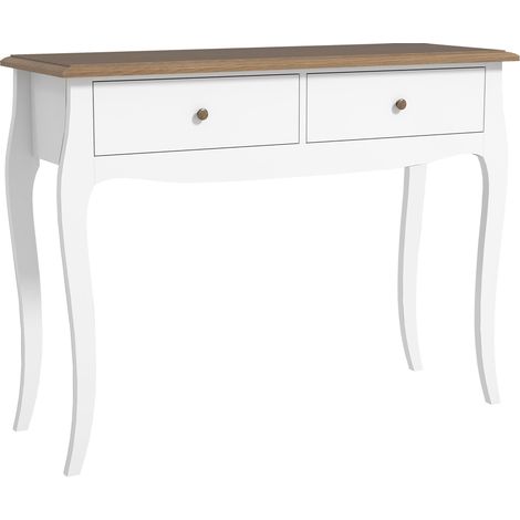 Console à 2 tiroirs, style français, pour entrée, chambre, salon, 100 x 35 x 76,5 cm, blanc et marron foncé (1/5)