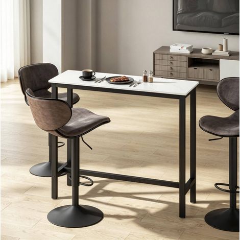 Tavolo da bar 120 x 40 x 100 cm, piano effetto marmo bianco, struttura in acciaio nero, DESVIAE (1/5)
