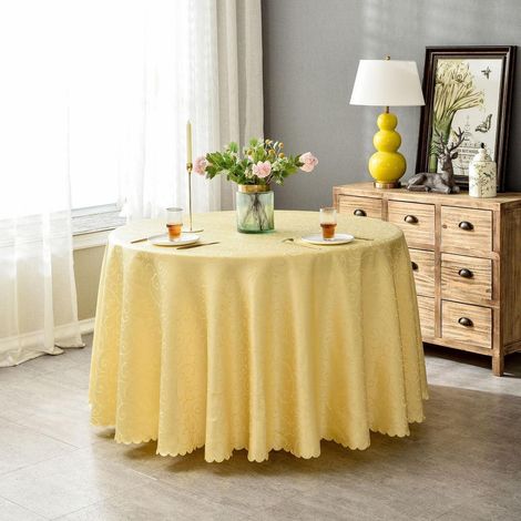 Nappe ronde en jacquard 220 cm Jaune clair, facile d'entretien, pour la maison et le restaurant
