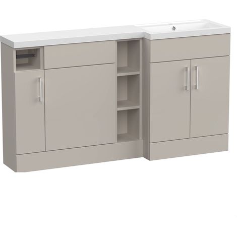 Wichnor Floor Standing 3 Door, Open Shelf Vanity Basin WC Unit with Toilet Roll Holder and Basin, 1500mm, Right Hand, Pebble Grey