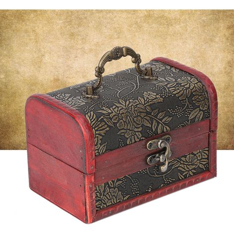 Boîte à bijoux en bois carré vintage faite main - Coffret de rangement décoratif pour accessoires (1/5)