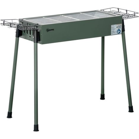 Barbecue au charbon de bois avec 2 grilles portable BBQ Grill sur Pieds amovibles2 paniers latéraux, 94L x 39l x 70H cm