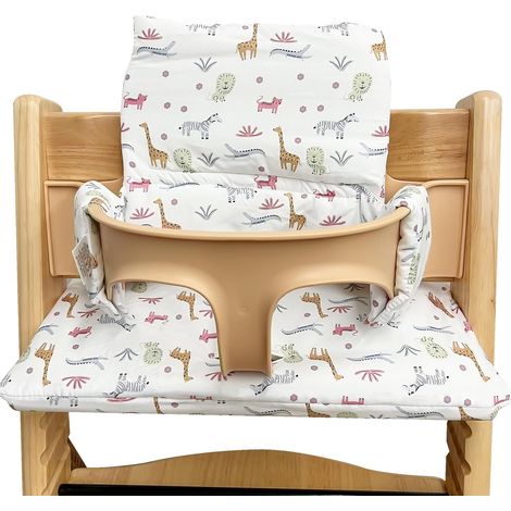 Cuscino per seggiolone: cuscino per seggiolino per bambini con doppia imbottitura, impermeabile, rimovibile, in cotone biologico, accessorio morbido (zoo)