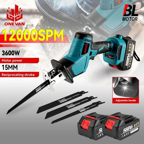 Scie alternative sans fil 3600w 12000spm, tronçonneuse sans fil, outils de coupe du bois avec lame de scie pour broche de batterie 18V(Avec 2 batteries + 1 prise EU) (1/5)