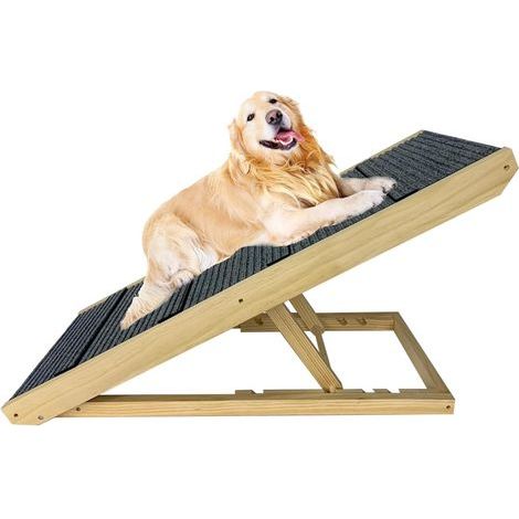 Folding dog stairs, adjustable height, pine wood, non-slip mat, car sofa bed (1/5)